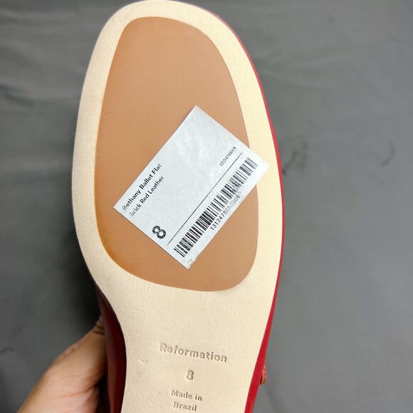 Reformation Bethany Red Leather Ballet Flats Silver Buckle 8 - Picture 4 of 6
